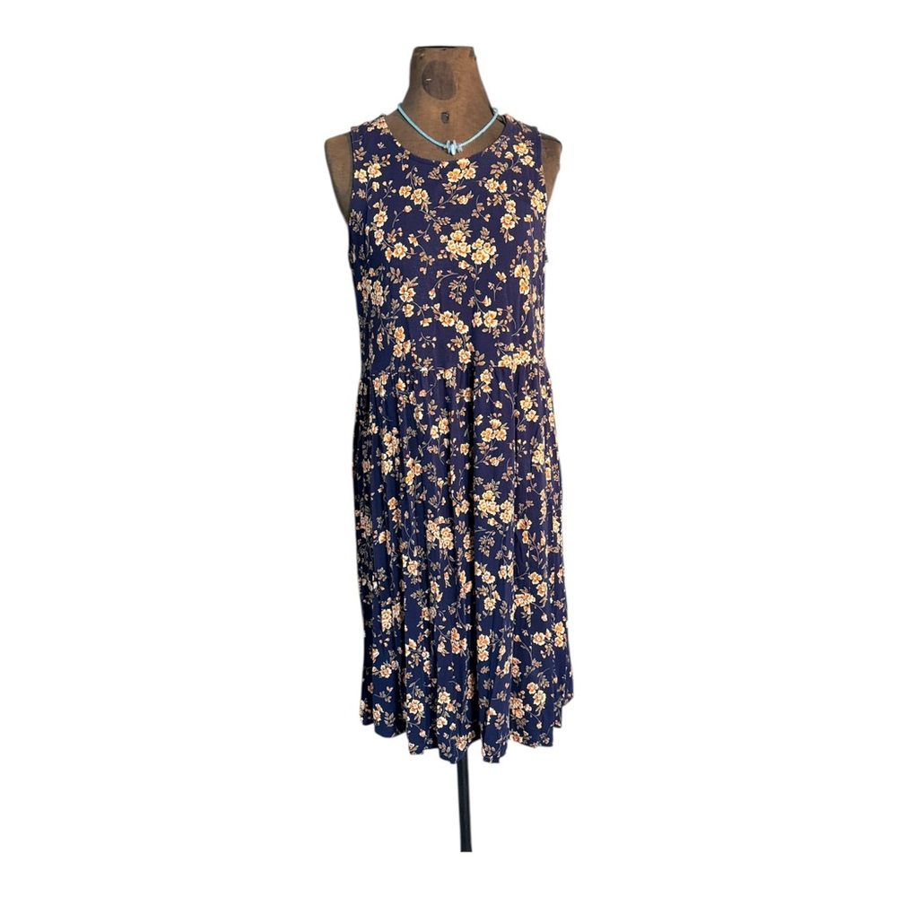 Floral Sleeveless Dress - Navy and orange